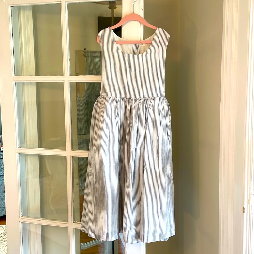 Handmade pinstripe cotton dress for girl.